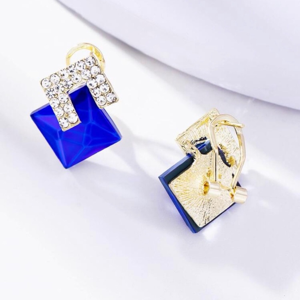 Glam Rhinestone Geometric Clip On Stud Earrings